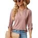 2025 Autumn/Winter New Solid V-Neck 3/4 Sleeve Button Loose T-shirt Top For Women_ecoleips.com