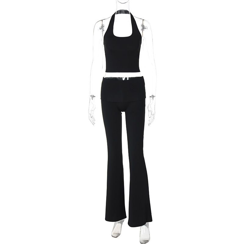 Women's Clothing 2025 Early Autumn New Fashion Street Style Halter Neck Backless Tank Top Slim Fit Pants Set_ecoleips.com