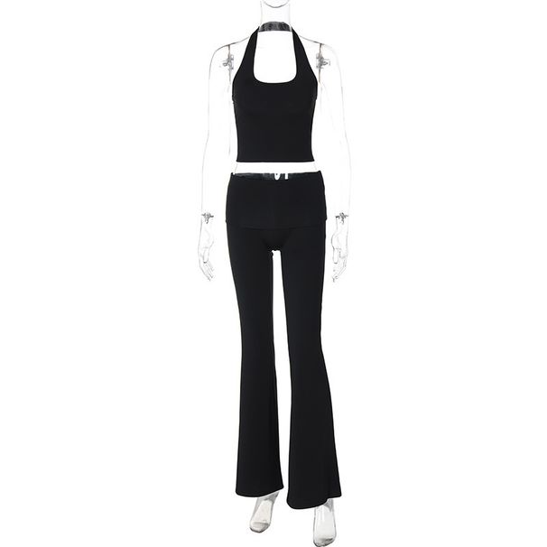 Women's Clothing 2025 Early Autumn New Fashion Street Style Halter Neck Backless Tank Top Slim Fit Pants Set_ecoleips.com