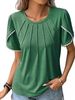 Women's Clothing Summer Women's Round Neck T-Shirt Solid Color Pleated Short Sleeve Lace Casual Top For Formal & Casual For Women_ecoleips.com