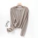 25 Bamboo Knot Linen Knitted Cardigan Women's Thin Round Neck Ice Silk Jacket Loose Outer Shawl Air Conditioning Shirt_ecoleips.com
