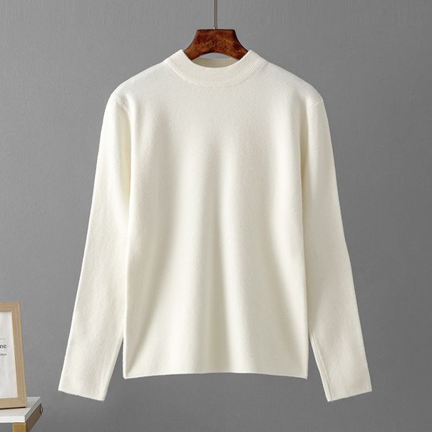 Women's Japanese Korean Style Semi High Neck Knitted Sweater round Neck Long Sleeve Solid Color Base Layer Shirt Loose Fit for Autumn Winter_ecoleips.com