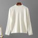 Women's Japanese Korean Style Semi High Neck Knitted Sweater round Neck Long Sleeve Solid Color Base Layer Shirt Loose Fit for Autumn Winter_ecoleips.com