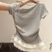 2025 Summer New Pure Sweet And Spicy Short Lace Lotus Leaf Edge Letter Bead Oblique Neck Top_ecoleips.com