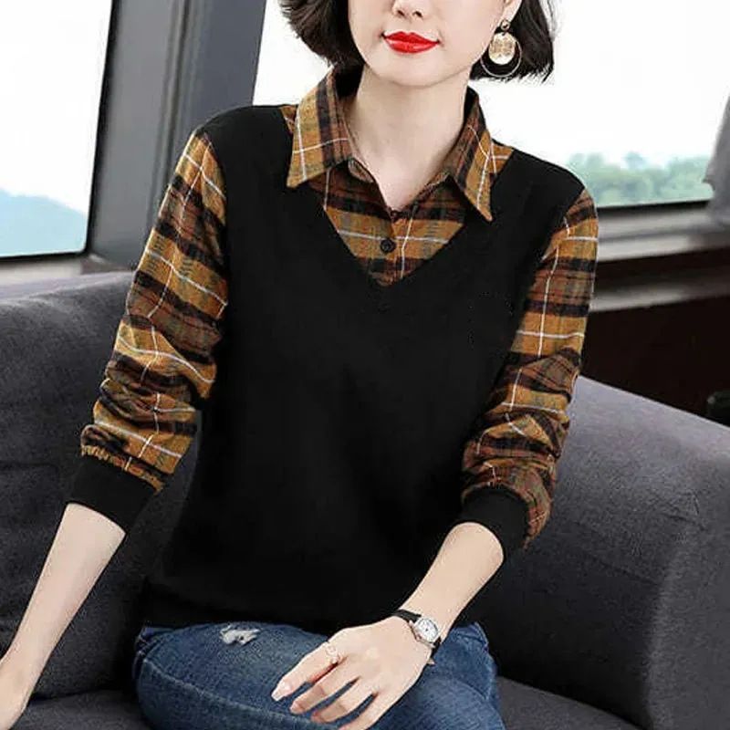 A Fake Two-Piece Long-Sleeved T-Shirt Designed As A Women's Undergarment; Suitable For Autumn Wear In Larger Sizes, Feat_ecoleips.com