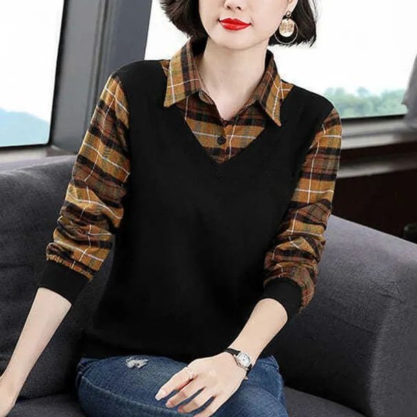 A Fake Two-Piece Long-Sleeved T-Shirt Designed As A Women's Undergarment; Suitable For Autumn Wear In Larger Sizes, Feat_ecoleips.com