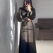 Elegant Wrap Waist Flowy Dress With Puff Sleeves - Long Sleeve Solid Color Midi Dress For Women, Autumn Casual Office Wear_ecoleips.com