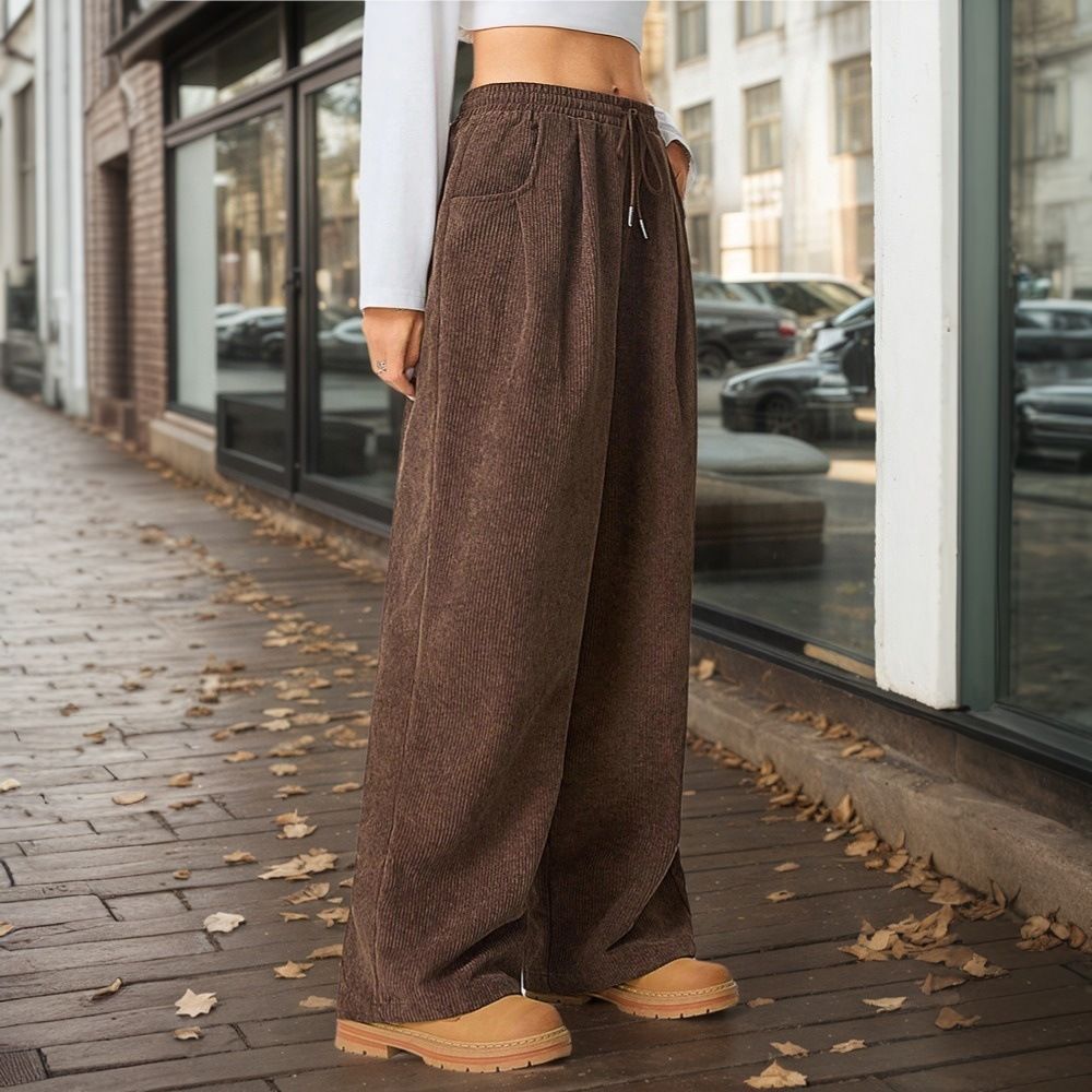 Voya Women's Clothing: American-style Dark Brown Loose Casual Pants, Spring/summer, Drapey, Elastic High-waisted Wide-leg Slimming Pants
_ecoleips.com