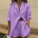 Women's Clothing Solid Color Single Breasted Short Sleeve Shirt Shorts Loose Fashion Casual Suit_ecoleips.com