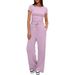 Women's Ruffle Detail Short Sleeve Top And Wide Leg Pants Set Casual Summer Two-Piece Outfit Soft Knit Fabric_ecoleips.com