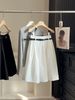 White a Line Midi Skirt for Women High Waisted Elegant Umbrella Skirt Elastic Waist Puffy Style Suitable for Petite New Summer_ecoleips.com