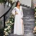 Women's Clothing Elegant V Neck Backless Long Sleeved Slit Slim Fit Ladies Solid Color Dress_ecoleips.com