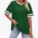 Women's Casual Short Sleeve T-Shirt Striped Contrast Cuff Loose Fit Comfortable Breathable Daily Wear_ecoleips.com