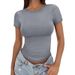 Aria Basics Aria Basics 2025 New Cross-Border Product: European And American Women's Fashion, Solid Color Top, Short-Sleeve Round Neck_ecoleips.com