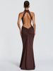 Blifanbo Halter Off-shoulder Sexy Maxi Dress Women Gown Elegant Backless Sleeveless Ruched Slim Club Party Long Dress Female_ecoleips.com