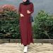 Muslim Dress Women Modest Islamic Dress – Long Sleeve Loose-Fit Side Slit Maxi Dress For Muslim Ladies (Pink/Yellow/Green/Burgundy, S-5XL)_ecoleips.com