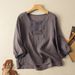 Cotton And Linen Three-Quarter Sleeve Embroidered Top For Women, Summer Artistic And Classical Pullover, Loose And Slimm_ecoleips.com