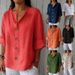 Summer New Loose Shirt Women's V-neck Cotton And Linen Button-up T-shirt Top Women_ecoleips.com