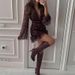 Women's Deep V Neck Floral Print Ruffled Long Sleeved Dress Spring New Arrival_ecoleips.com