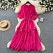 Elegant High-Waisted A-Line Dress for Women Summer Long Sleeve Three-Dimensional Floral Pattern Luxury Feel_ecoleips.com