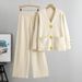 K Casual Fashion Two-piece Set For Women; Versatile Metal Button Knitted Cardigan Sweater With Wide-leg Pants Set._ecoleips.com