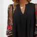 Women's V Neck Long Sleeve Floral Pleated Dress Sheer Style Summer New Arrival_ecoleips.com
