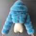 Fur Jacket Short With Hat Imitation Fur Imitation Fox Hair Long Sleeve Splicing Women's Wholesale Short Fur_ecoleips.com