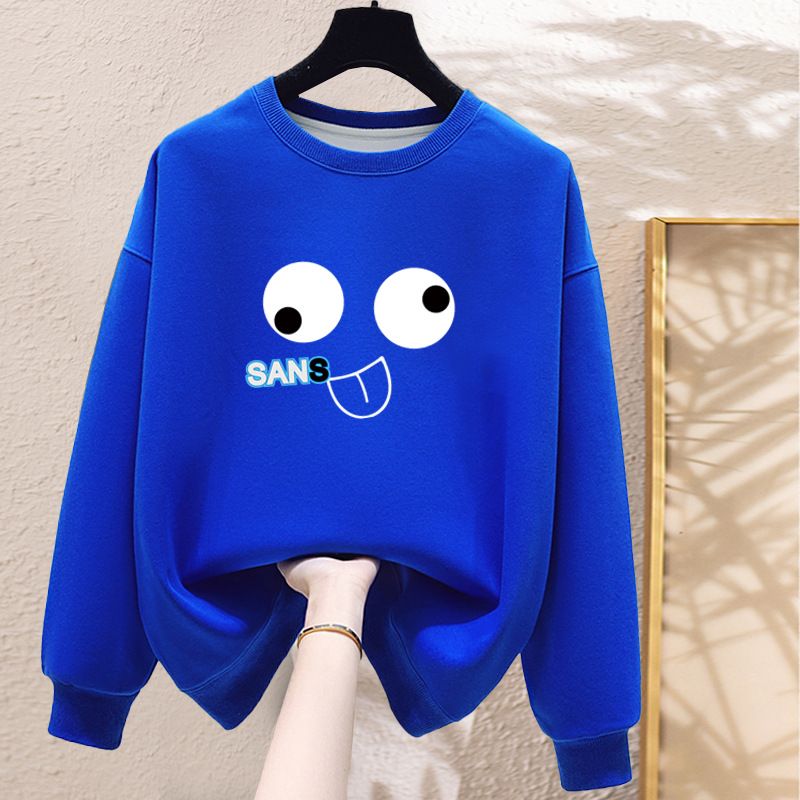 Korean Style Women's round Neck Sweatshirt 2023 New Loose Fit Fleece Lined Thickened Lazy Style Top for Ladies_ecoleips.com