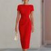 Elegant Bodycon Midi Dress With Waist Accent Pleats | Versatile Cocktail Office Dress For Women_ecoleips.com