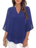 Women's Clothing Casual V Neck Chiffon Shirt Petal Sleeves Loose Fit Summer Top Elegant Fashion_ecoleips.com