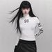 Women's Slim Fit Mock Neck Long Sleeve Top, Printed Letter Streetwear Base Layer Shirt, Sexy Chic Essential_ecoleips.com