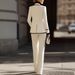 Women's Long Sleeved Lapel Double Breasted Suit Set With Casual Trousers_ecoleips.com