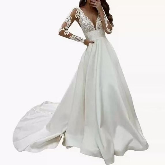 Women's Clothing New Slim Long Sleeve Slim Bride Trailing Satin Travel Shoot Slim_ecoleips.com