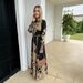 Elegant Printed Wrap Waist Dress With High Neck & Lantern Sleeves – Flowy Maxi Dress For Women_ecoleips.com
