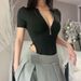 Fashion Leak Waist High Elastic Zipper Versatile Base Shirt, Short Sleeved Jumpsuit For Women_ecoleips.com