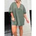 Women's Clothing Fashion Loose V Neck Two Piece Suit Female Retro Washed Suit Short Sleeve_ecoleips.com