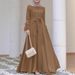 Modest Muslim Abaya Dress With Elegant Lace Trim – Flowy Polyester Maxi Dress In Solid Colors (Lavender, Burgundy, Olive, Beige, Sky Blue)_ecoleips.com