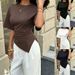 Women's Solid Color T-Shirt European American Style round Neck Irregular Hem Short Sleeve Top for Casual Fashion_ecoleips.com