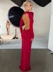 Mozision Cowl Neck Long Sleeve Sexy Maxi Dress Women Elegant Backless Metal Detail Ruched Bodycon Club Party Long Dress Female_ecoleips.com
