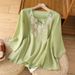 Women's Clothing New Artistic Retro Round Neck Cotton And Linen Embroidered Shirt Women Summer New Loose Elegant Temperament Top_ecoleips.com
