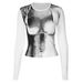 Summer 2024 Women's 3D Printed Top European American Style Street Hip Hop Retro Harajuku round Neck Long Sleeve_ecoleips.com