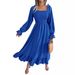Real Shot Of 2026 Spring/Summer European And American Casual Square-neck Bell-sleeve Long Dress With Large Ruffles,_ecoleips.com