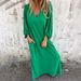 Women's Clothing Leisure Loose V Neck Solid Color Women's Lantern Sleeve Multi Color Dress_ecoleips.com