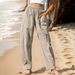 Women's Cotton Linen Wide Leg Pants Casual High Waisted Palazzo Trousers With Pockets Loose Fit Beach Yoga Lounge Pants_ecoleips.com