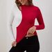 2026 Elegant Color-Block Stand-Up Collar T-Shirt, Slim-Fit Long-Sleeve Top For Women, Stylish Commuting Design_ecoleips.com