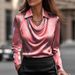 Autumn Elegance Drape Blouse – 3D Floral Sculpted Collage & Fluid Silhouette_ecoleips.com