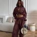 Casual Suit Women's Solid Color Long-sleeved Lace-up Waist Hooded Cardigan Elastic Pants Two-piece Set_ecoleips.com