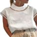 Women's Clothing Solid Color Hollow Tops Casual High Collar Linen Lace Breathable Shirt_ecoleips.com