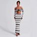 Women's Clothing Set Summer Striped Long Sleeve Halter Neck Top Skirt Two Piece Set_ecoleips.com