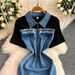 Retro Cowgirl Denim Dress – High-Waisted Fringe Zip-Up Mini Dress With Thigh Slit, Vintage Y2K Style For Summer_ecoleips.com